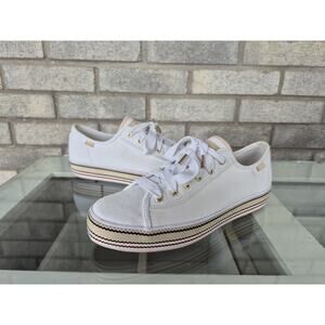 Keds x Kate Spade White Platform Sneakers Women 9 Canvas Lace Up Casual Shoes